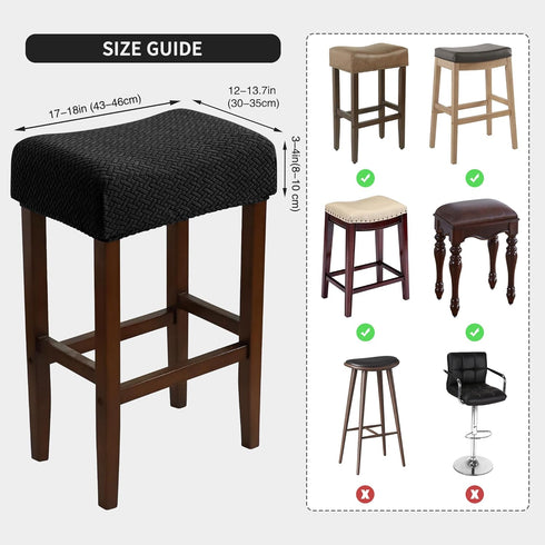 2 Pack Counter Waterproof Bar Stool Covers Rectangle Black Jacquard Stretchable Backless Barstool Seat Cover Bar Stool