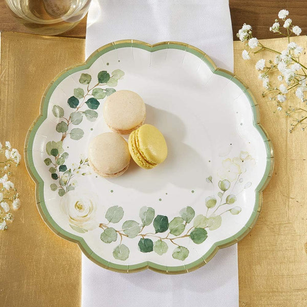Kate Aspen Sage Green Party Decorations - Eucalyptus Floral 9 in. Decorative Paper Plates (Set of 16) for Baby Showers