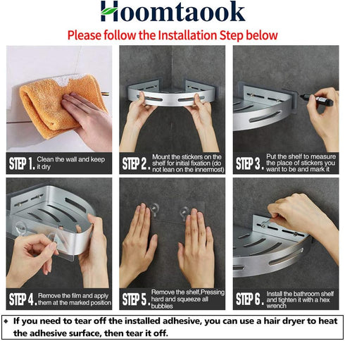Hoomtaook Corner Caddy Bathroom Shower Shelf, Wall Mounted, No Drilling, 2 Tier Storage Shelves