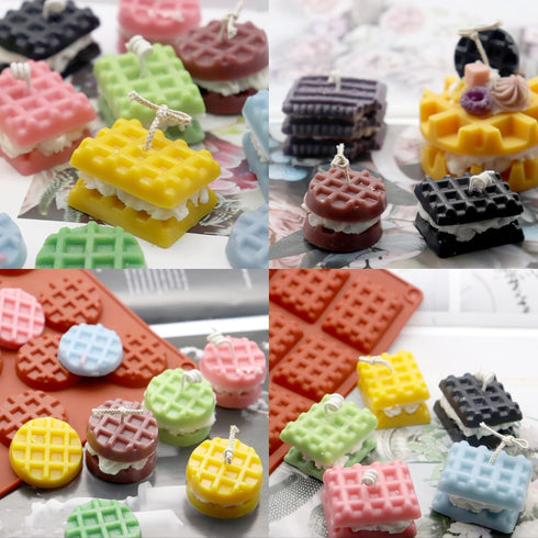 Aswewamt 2 Pcs Silicone Mold for Rectangle Round Waffle, 18-Cavity 20-Cavity Mini Waffle Cookie Baking