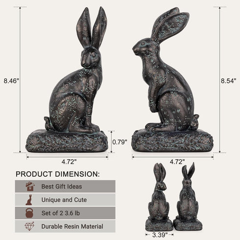 Rabbit Bookends, Decorative Bunny Book Ends for Shelves, Unique Rabbit Figurine Bookends, Heavy Resin Book Holder