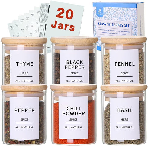 Glass Spice Jars with Bamboo Lids - 20 Pcs Thicken(2.4mm) 4oz Airtight