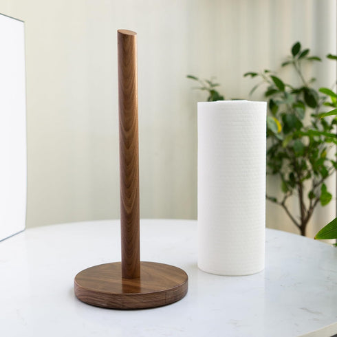 Countertop, Wooden Paper Towel Holder - Walnut Suction Cup Paper Roll Dispenser for Kitchen, Bathroom Laundry Simple