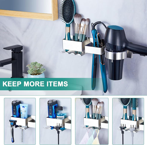 Wall Mounted Hair Dryer Holder, Hair Tool Organizer for Bathroom, Adhesive Stainless Steel Hair Dryer Hanger