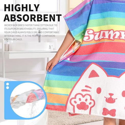 3-12 OLAOLA Striped Cat Hooded Kids Beach Towels for Years Boys Girls, Soft Absorbent Kids Hooded Bath Towel Wrap