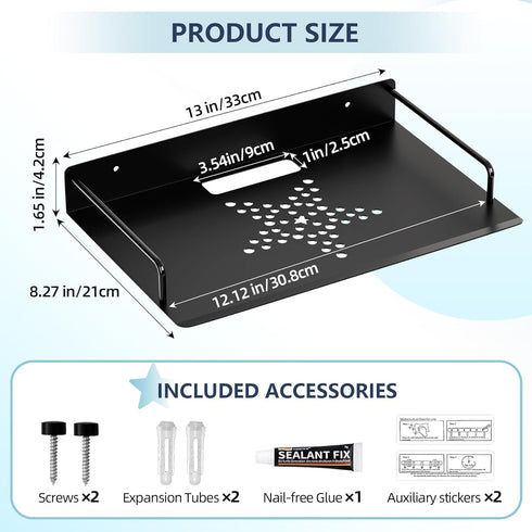Floating Shelves for Projector, Metal Wifi Router Shelf, Cable Box Wall Mount shelf, Dvd Player Shelf, Shelf Under Tv Wall Mount for Tv Box/Game Console/Speaker,Wall mounted Floating Rack/Stand/Holder