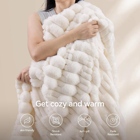Cozy 60x80 inch, BEDELITE Faux Fur Twin Blanket for Couch - Super Soft & Plush Striped Blanket for Sofa and Room Decor
