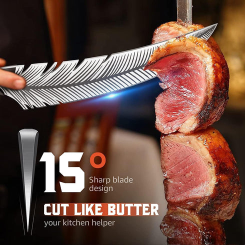 Huusk Japan Knife Hand Forged Viking Knife, High Carbon Steel Butcher and Boning Knife for Meat Cutting, Cooking Knife