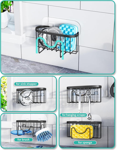 2 HapiRm Multifunctional Sponge Holder with Unique M-Shaped, Installation Methods Kitchen Sink Caddy Organizer