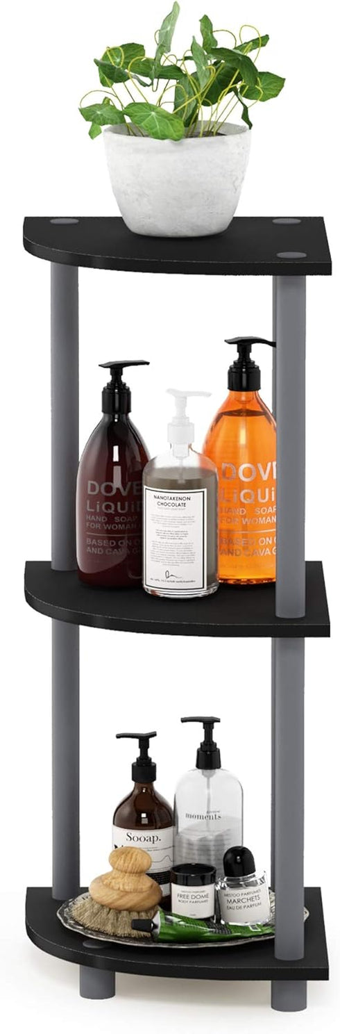 3-Tier Furinno TURN-N-TUBE Corner Shelf, Corner Bookshelf, Display Storage Shelves with Open Shelves, for Organization