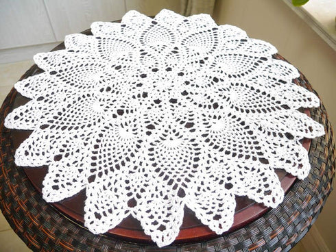 Damanni Cotton Handmade Crochet Lace Tablecloth Doilies - Round, White, 20 Inch, 2PC