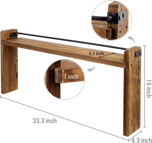 33 Inch MyGift Stove Top Spice Rack - Deluxe Rustic Burnt Solid Wood and Industrial Black Metal Space Saving Over The