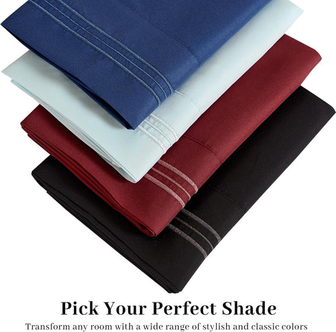 YIYEA King Pillow Cases Set of 4, Ultra Soft 1800TC Hotel Quality Double Brushed Microfiber Embroidered Pillowcases,