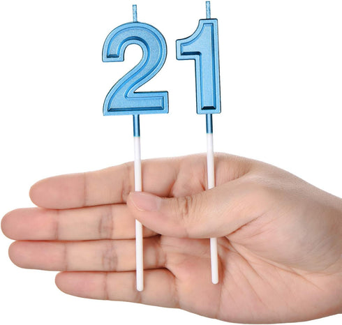 21st Birthday Candles Cake Numeral, Happy Birthday Topper Decoration for Wedding Anniversary Celebration (Blue)