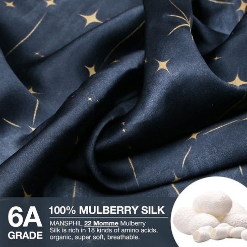 MANSPHIL 100% Mulberry Silk Pillowcase for Hair and Skin, Black Galaxy Pattern - Premium 22 Momme Charmeuse Silk Pillow