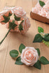 Floroom Artificial Flowers 50pcs Real Looking Blush Foam Fake Roses with Stems for DIY Wedding Bouquets