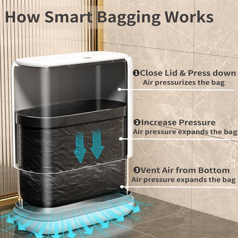 Gleynest 3 75 (5 Small Bathroom Trash Can with Lid, Gallon Slim Garbage Bin with Pop-Up Lid & Air-Pressure Bag Lock