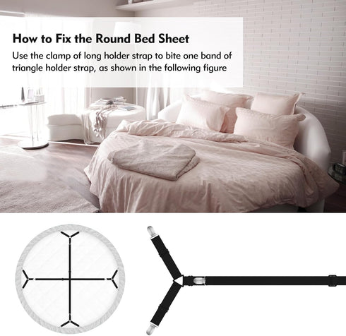 Bed Sheet Holder Straps, 4+2 Pcs Adjustable Mattress Sheet Clips, Elastic Fasteners to Keep Bed Sheet in Place