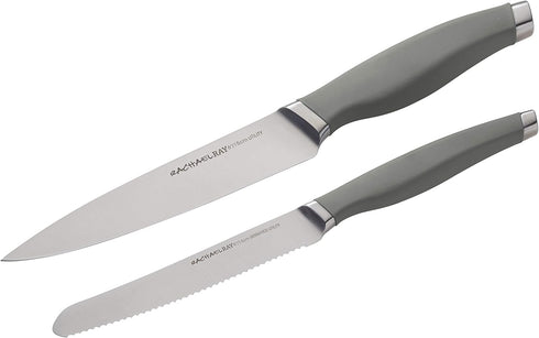 Rachael Ray Cutlery Japanese Stainless Steel Knives Set with Sheaths, 6-Inch Utility and 5-Inch Serrated Utility Knife,