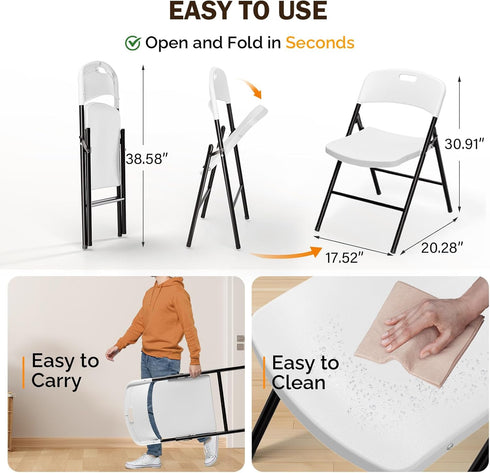 350 lbs, Commercail (2, VINGLI Folding Chairs, Plastic Foldable Chair, Capacity up to Portable Seating for Indoor