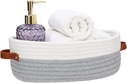 Bathroom Countertop Organizer Basket, Cotton Rope Woven Decorative Basket for Bathroom, Bedroom, 13"x6.3"x4.3" (Off