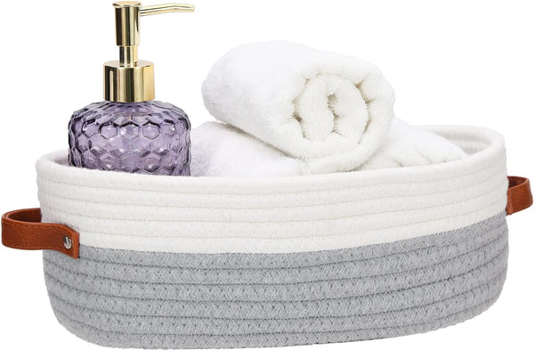 Bathroom Countertop Organizer Basket, Cotton Rope Woven Decorative Basket for Bathroom, Bedroom, 13"x6.3"x4.3" (Off