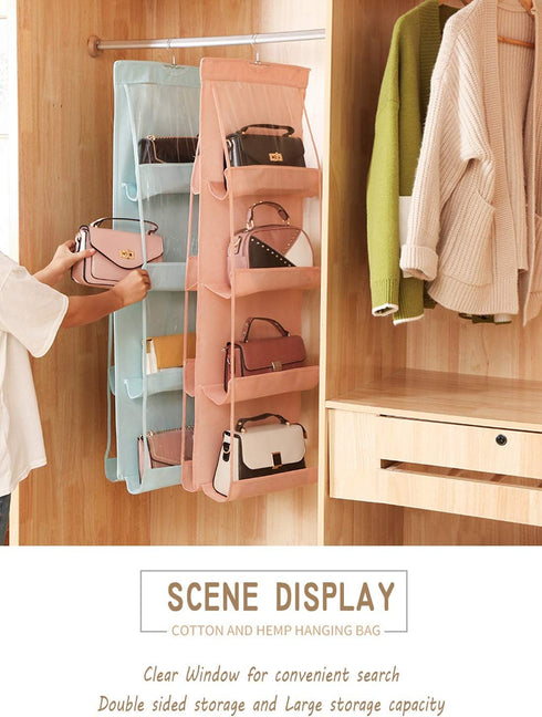 AARAINBOW 1 Pack Hanging Handbag Purse Organizer - 8 Pockets Space Saving Wardrobe Organizer, Light Pink