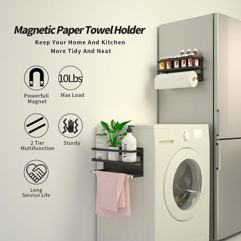Magnetic Paper Towel Holder for Refrigerator,Magnetic Spice Rack with Paper Towel Rack Storage Organizer Fridge