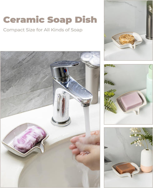 Countertop, Soap Dishes, Ceramic Shower Soap Dish with Waterfall Design Bar Soap Holder Self Draining Soap Saver