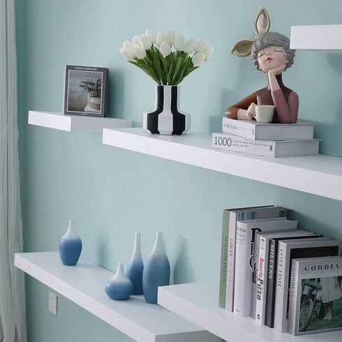 16 inch WELLAND White Mission Floating Shelves for Wall, Bathroom Wall Mount Shelves, Wood Modern Display Shelves, Book