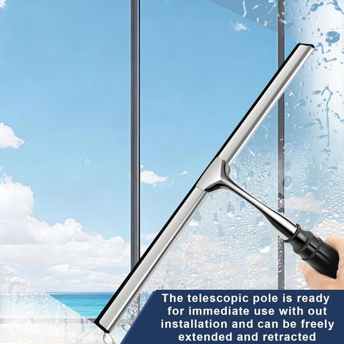 17'' 60'' 12'' (60'' - Metal Squeegee with Extension Pole for Window,Glass Door,Mirror, Wide Telescopic Shower Squeegee