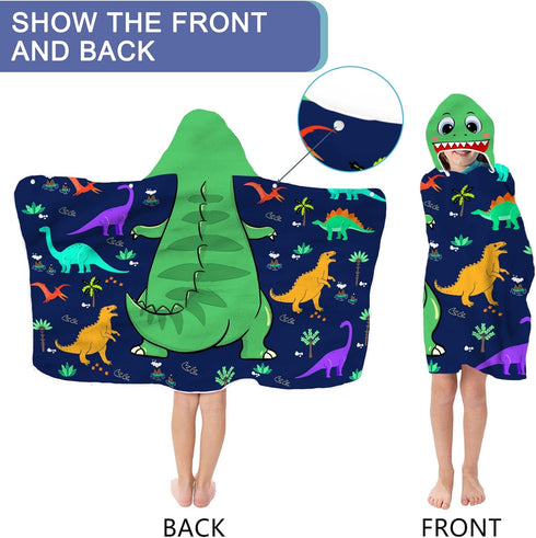 30x50" Dinosaur Beach Towel, Dinosaur Towel for Kids with Hood T-rex Hooded Towel for Boys Cool Cartoon Microfiber Bath