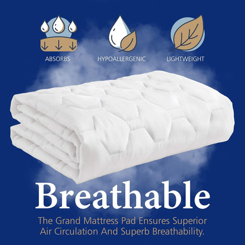 The Grand California King Size Mattress Pad, Soft Plush Mattress Protector, Protects from Dust and Dirt