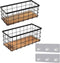 TIEYIPIN Black Metal Wire Storage Baskets with Wood Bottoms, Set of 2 Bathroom Organizer Bins, Includes 2 Bonus