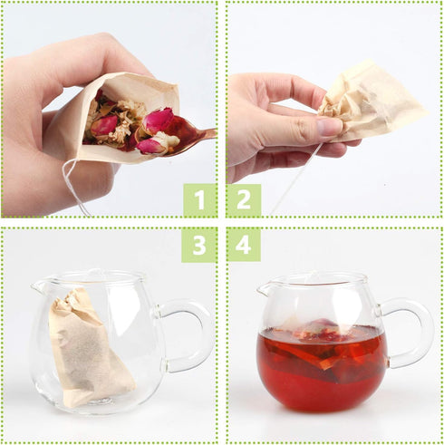 100Pcs Disposable Tea Bags for Loose Leaf Tea, Empty Unbleached Filter Bags with Drawstring, 100% Natural Wood Pulp