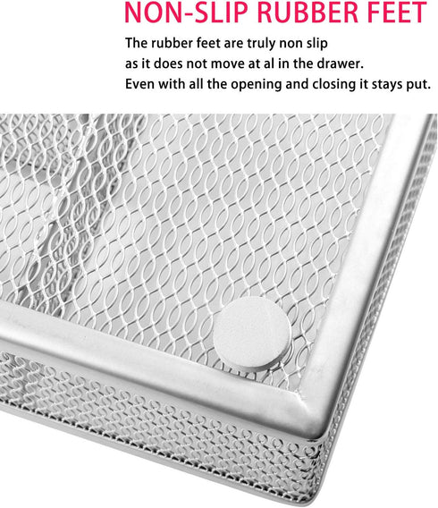 JANE EYRE Drawer Organizer, Silverware Flatware Storage Divider, 5 Component Mesh Wire with Non-slip Feet
