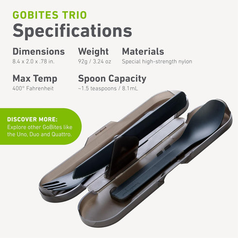 humangear GoBites Trio - Portable & Convertible Dining Ware, Travel & Camping Utensils, Gray