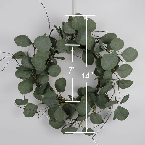 idyllic Eucalyptus Leaves Wreath, Metal Polyester Green Wreath 14 Inches for Front Door Decor