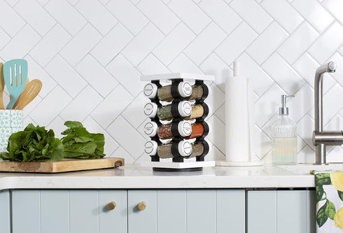 16 5-Year Countertop Orii Jar Rotating White Spice Rack with Spices Included & Spice Refill Program Compact Spice Rack