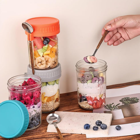 Ayemol 6 Pack 16 OZ Overnight Oats Containers with Lids and Spoons, Glass Oatmeal Container With Measurement Marks