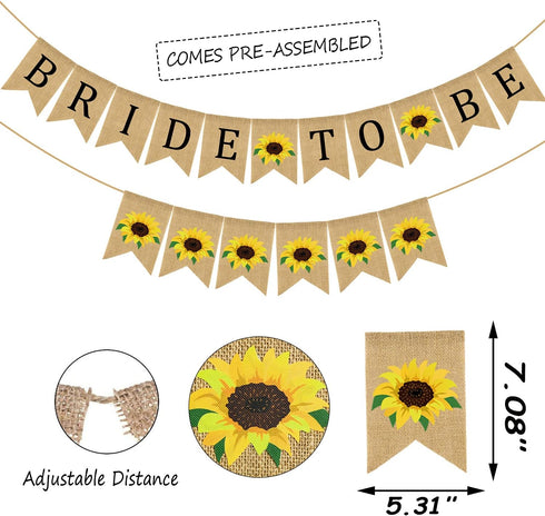 Doumeny Bride to Be Burlap Banner, Rustic Sunflower Bunting Garland for Bridal Shower Party Decor