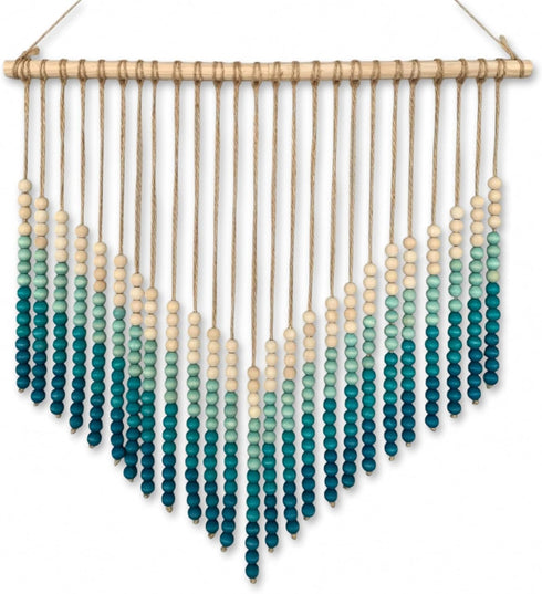 Boho Ombre Wood Bead Wall Hanging, Handmade Unique Giant Art Decor for