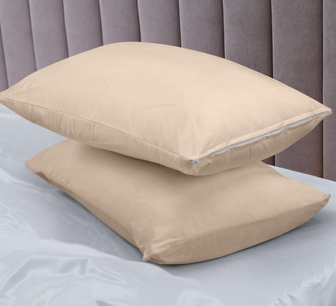 Utopia Bedding Zippered Waterproof Pillow Protectors Queen Size (2 Pack, Beige), Bed Bug Proof Encasement Covers 20 x