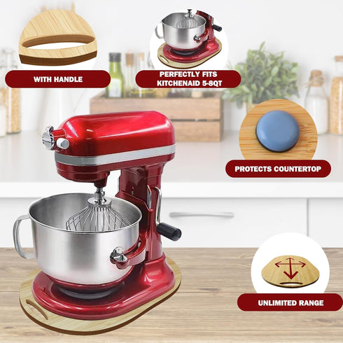 Kitchen Appliance Slider Mat for Kitchen Aid 5-8Qt Bowl Lift Stand Mixers, Bamboo Slide Board for Countertop