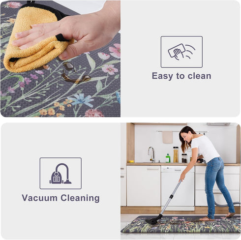 KIMODE Anti Fatigue Kitchen Mat, Non-Slip Farmhouse Floral Kitchen Rugs for Floor Sink and Office