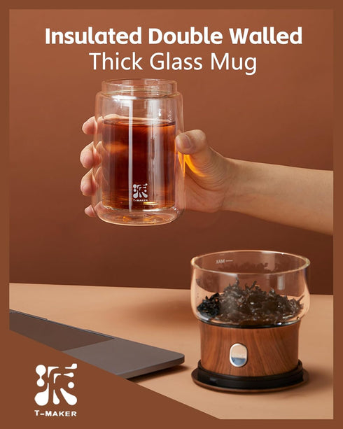 ZENS Modern Glass Infuser Teapot, One Touch Tea Maker for Loose Leaf Tea with Insulated Mug and Portable Case.