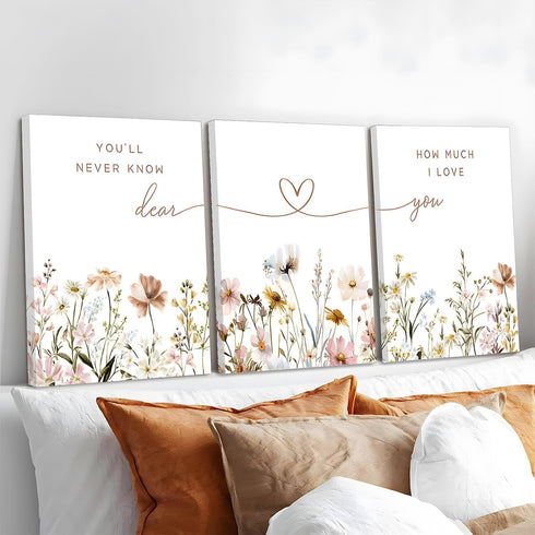JBZDD 3Pcs Decoration12x16in Wildflower Nursery Canvas Wall Art Flower Botanical Sentence Poster Painting Picture Wall
