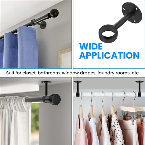 SDTC Tech 1-1/4 Inch Curtain Rod Ceiling-Mount Bracket - Stainless Steel Flange Rod Holder with Matching Screws, Black