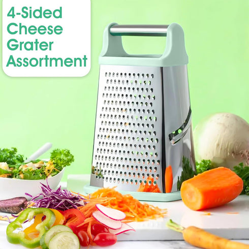 Stainless Steel Cheese Grater - Metal Box Grater for Kitchen with Comfortable Handle, Food Processor and Shredder