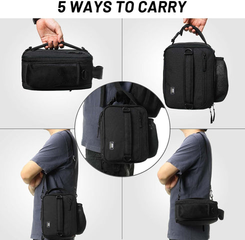 MIER Expandable Insulated Lunch Bag for Men - Portable Lunchbox with Shoulder Strap & Water Bottle Holder, Black